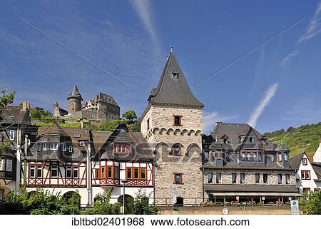 "Kranenturm Hotel, Langstrasse street, Stahleck castle youth hostel at the back, Bacharach, Rhineland-Palatinate, Germany, Europe" View Large Photo Image Stock Photo - "Kranenturm Hotel, Langstrasse street, Stahleck castle youth hostel at the back, Bacharach, Rhineland-Palatinate, Germany, Europe". Fotosearch