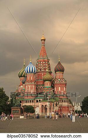 Stock Image - "Krasnaya Ploshchad or Red Square with St. Basil's Cathedral, stormy atmosphere, Moskau, Moscow Oblast, Russia, Europe". Fotosearch