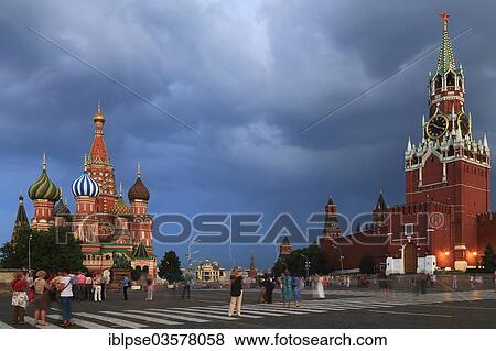 "Krasnaya Ploshchad or Red Square with the Kremlin and St. Basil's Cathedral, stormy atmosphere with lightning on a summer evening, Moskau, Moscow Oblast, Russia, Europe" View Large Photo Image Stock Photo - "Krasnaya Ploshchad or Red Square with the Kremlin and St. Basil's Cathedral, stormy atmosphere with lightning on a summer evening, Moskau, Moscow Oblast, Russia, Europe". Fotosearch