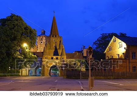 Stock Photo - "Kreuztor gate in front of the tower of the Minister to our Dear and Beautiful Lady, Ingolstadt, Upper Bavaria, Bavaria, Germany, Europe". Fotosearch