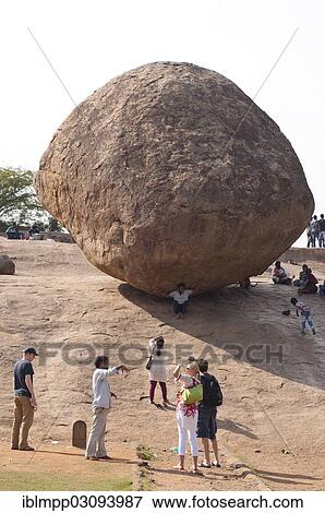 Stock Photo - "Krishna's Butterball, a huge boulder, Mamallapuram, Mahabalipuram, Tamil Nadu, India, Asia". Fotosearch