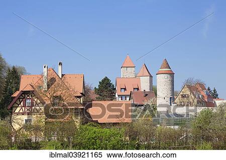"Krugsturm tower, Hertlesturm tower and Hagelsturm tower with city wall, Romantic Road, Dinkelsbuhl, Middle Franconia, Franconia, Bavaria, Germany, Europe" View Large Photo Image Stock Photography - "Krugsturm tower, Hertlesturm tower and Hagelsturm tower with city wall, Romantic Road, Dinkelsbuhl, Middle Franconia, Franconia, Bavaria, Germany, Europe". Fotosearch