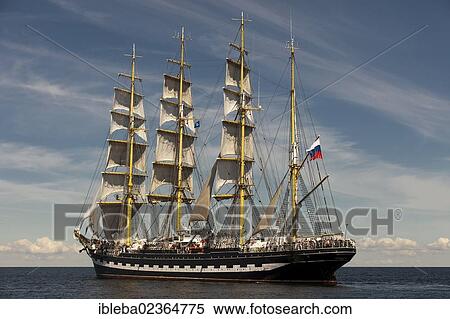 Stock Photography - "Krusenstern, a four-masted barque, during Hanse Sail 2012, Warnemuende, Mecklenburg-Western Pomerania, Germany, Europe". Fotosearch