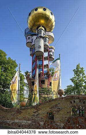 "Kuchlbauer Tower, also Hundertwasser Tower by Friedensreich Hundertwasser and Peter Pelican in the beer garden of the Kuchlbauer brewery, Kuchlbauer's World of Beer, Abensberg, Lower Bavaria, Bavaria, Germany, Europe" View Large Photo Image Stock Photo - "Kuchlbauer Tower, also Hundertwasser Tower by Friedensreich Hundertwasser and Peter Pelican in the beer garden of the Kuchlbauer brewery, Kuchlbauer's World of Beer, Abensberg, Lower Bavaria, Bavaria, Germany, Europe". Fotosearch