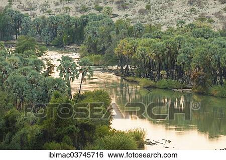 Stock Photograph - "Kunene border river between Namibia and Angola, in the morning light, Kunene Region, Namibia, Africa". Fotosearch