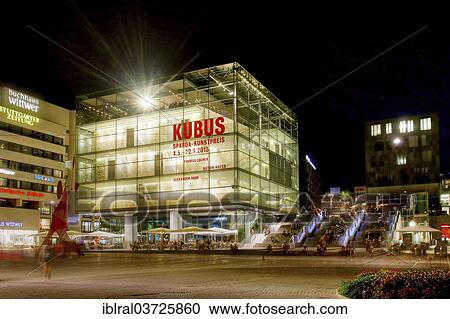Stock Image - "Kunstmuseum Stuttgart, art museum, Kubus building, at night, Stuttgart, Baden-Wurttemberg, Germany, Europe". Fotosearch