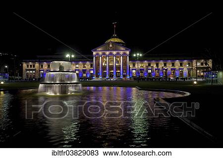 "Kurhaus spa building, illuminated for the DMSB Gala of Champions, Wiesbaden, Hesse, Germany, Europe" View Large Photo Image Stock Image - "Kurhaus spa building, illuminated for the DMSB Gala of Champions, Wiesbaden, Hesse, Germany, Europe". Fotosearch