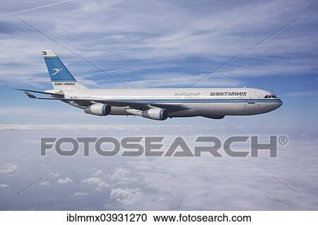 Kuwait Airways Airbus A340-313 in flight View Large Photo Image Stock Image - Kuwait Airways Airbus A340-313 in flight. Fotosearch