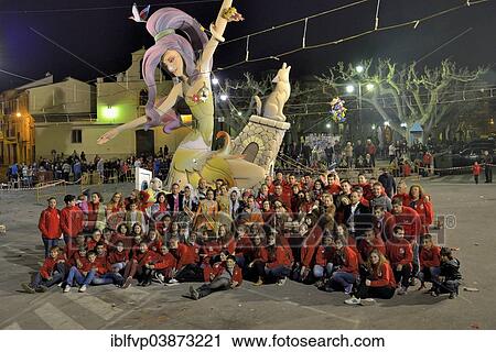 "La Font"""" Fallas group in front of a Falla, a papier-mache figure, at the Falles or Fallas spring festival, Pego, Province of Alicante, Spain, Europe" View Large Photo Image Stock Image - "La Font"""" Fallas group in front of a Falla, a papier-mache figure, at the Falles or Fallas spring festival, Pego, Province of Alicante, Spain, Europe". Fotosearch