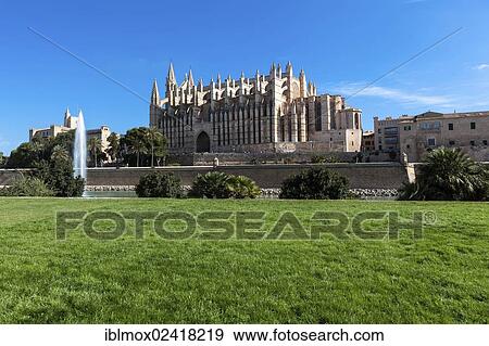 Stock Photo - La Seu Cathedral, historic town centre, Palma de Mallorca, Majorca, Balearic Islands, Spain, Europe. Fotosearch