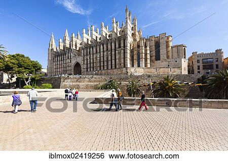 Stock Photograph - La Seu Cathedral, historic town centre, Palma de Mallorca, Majorca, Balearic Islands, Spain, Europe. Fotosearch