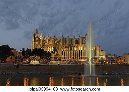 Stock Photo - "La Seu Cathedral, Palma Cathedral, dusk, blue hour, Palma de Mallorca, Majorca, Balearic Islands, Spain, Europe". Fotosearch