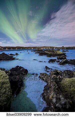 "Lagoon with the Northern Lights, Reykjavik, Capital Region, Iceland, Europe" View Large Photo Image Stock Photo - "Lagoon with the Northern Lights, Reykjavik, Capital Region, Iceland, Europe". Fotosearch
