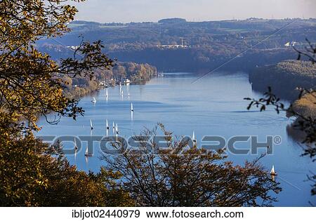 Lake Baldeney With Sailboats In Essen Heisingen North Rhine