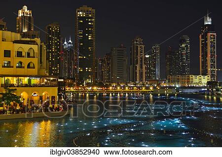 "Lake Burj Khalifa and Downtown at Night, Dubai, United Arab Emirates, Asia" View Large Photo Image Stock Image - "Lake Burj Khalifa and Downtown at Night, Dubai, United Arab Emirates, Asia". Fotosearch