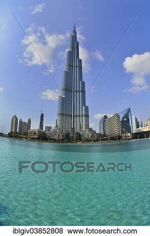 Stock Photo - "Lake Burj Khalifa, Burj Khalifa, 828 m, Downtown, Dubai, United Arab Emirates, Asia". Fotosearch