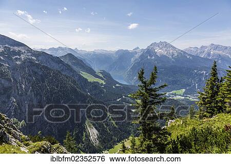 "Lake Koenigssee and Watzmann Mountain, 2713 m, view from Kehlsteinhaus or Eagle's Nest in the Alps, Berchtesgaden, Berchtesgadener Land, Bavaria, Germany, Europe" View Large Photo Image Stock Photograph - "Lake Koenigssee and Watzmann Mountain, 2713 m, view from Kehlsteinhaus or Eagle's Nest in the Alps, Berchtesgaden, Berchtesgadener Land, Bavaria, Germany, Europe". Fotosearch
