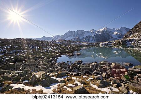 Picture - Lake Rinnensee, Stubai Alps, Tyrol, Austria, Europe. Fotosearch