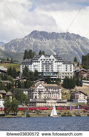 Stock Image - "Lake St. Moritz, Engadine Lakes, St. Moritz, Upper Engadin, Canton of Graubunden, Switzerland, Europe". Fotosearch