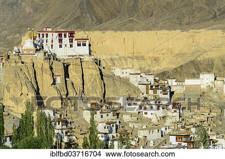 Picture - "Lamayuru Gompa, the oldest and largest existing monastery in Ladakh, built on a hill, Ladakh, Jammu and Kashmir, India, Asia". Fotosearch
