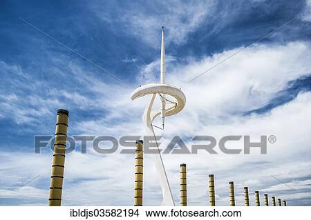 "Lamps and transmission tower, by architect Santiago Calatrava, Olympic quarter, Montjuic, Barcelona, Catalonia, Spain, Europe" View Large Photo Image Picture - "Lamps and transmission tower, by architect Santiago Calatrava, Olympic quarter, Montjuic, Barcelona, Catalonia, Spain, Europe". Fotosearch