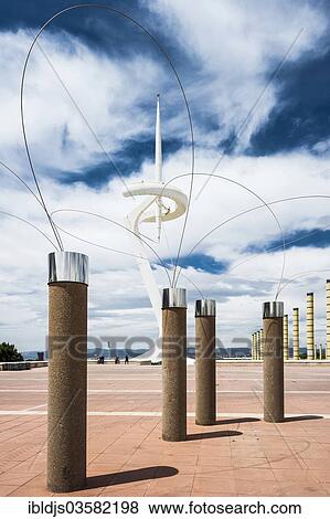 "Lamps and transmission tower, by architect Santiago Calatrava, Olympic quarter, Montjuic, Barcelona, Catalonia, Spain, Europe" View Large Photo Image Stock Photo - "Lamps and transmission tower, by architect Santiago Calatrava, Olympic quarter, Montjuic, Barcelona, Catalonia, Spain, Europe". Fotosearch