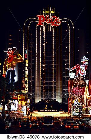 "Landmark, famous cowboy figure """"Vegas Vic"""", Plaza Hotel and Casino, and """"Cowgirl Vicky"""", Fremont Street, historic photograph, Las Vegas, Nevada, United States, North America" View Large Photo Image Stock Photo - "Landmark, famous cowboy figure """"Vegas Vic"""", Plaza Hotel and Casino, and """"Cowgirl Vicky"""", Fremont Street, historic photograph, Las Vegas, Nevada, United States, North America". Fotosearch