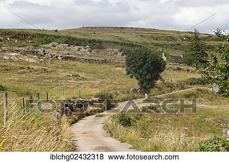 Stock Photo - "Landscape in The Causses and the Cevennes, UNESCO World Heritage Site, Parc National des Cevennes, Cevennes National Park, UNESCO Biosphere Reserve, near l'Hermet, Le Pont-de-Montvert, Lozere, Languedoc-Roussillon, France, Europe". Fotosearch