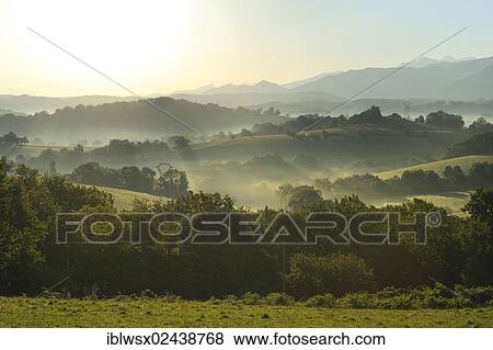 Stock Photo - "Landscape in the morning, western Pyrenees, France, Europe, PublicGround, Europe". Fotosearch