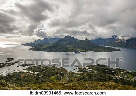 "Landscape of Austvagoy island, view from Keiservarden mountain on the Digermulen village and the Raftsundfjord, Lofoten, Nordland, Norway, Europe" View Large Photo Image Stock Photography - "Landscape of Austvagoy island, view from Keiservarden mountain on the Digermulen village and the Raftsundfjord, Lofoten, Nordland, Norway, Europe". Fotosearch