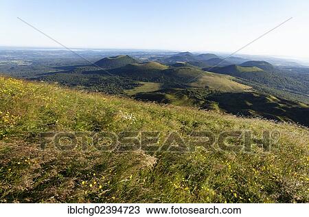 "Landscape of Parc Naturel Regional des Volcans d'Auvergne, Regional Nature Park of the Volcanoes of Auvergne, seen from the top of Puy de Dome, Puy de Dome, Auvergne, France, Europe" View Large Photo Image Stock Image - "Landscape of Parc Naturel Regional des Volcans d'Auvergne, Regional Nature Park of the Volcanoes of Auvergne, seen from the top of Puy de Dome, Puy de Dome, Auvergne, France, Europe". Fotosearch