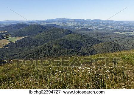 "Landscape of Parc Naturel Regional des Volcans d'Auvergne, Regional Nature Park of the Volcanoes of Auvergne, seen from the top of Puy de Dome, Monts Dore, Puy de Sancy, Auvergne, France, Europe" View Large Photo Image Stock Photo - "Landscape of Parc Naturel Regional des Volcans d'Auvergne, Regional Nature Park of the Volcanoes of Auvergne, seen from the top of Puy de Dome, Monts Dore, Puy de Sancy, Auvergne, France, Europe". Fotosearch