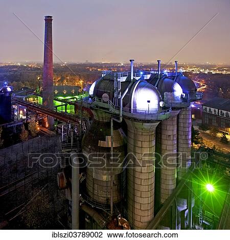 "Landschaftspark Duisburg-Nord, public park on a former industrial site, illuminated at dusk, views of the Ruhr Area from blast furnace No 5, Duisburg, North Rhine-Westphalia, Germany, Europe" View Large Photo Image Stock Image - "Landschaftspark Duisburg-Nord, public park on a former industrial site, illuminated at dusk, views of the Ruhr Area from blast furnace No 5, Duisburg, North Rhine-Westphalia, Germany, Europe". Fotosearch