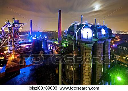 "Landschaftspark Duisburg-Nord, public park on a former industrial site, illuminated at night with a full moon, view from blast furnace No 5, Duisburg, North Rhine-Westphalia, Germany, Europe" View Large Photo Image Stock Image - "Landschaftspark Duisburg-Nord, public park on a former industrial site, illuminated at night with a full moon, view from blast furnace No 5, Duisburg, North Rhine-Westphalia, Germany, Europe". Fotosearch