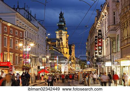 Stock Photo - "Landstrasse street with Ursulinenkirche church, Linz, Upper Austria, Austria, Europe, PublicGround, Europe". Fotosearch