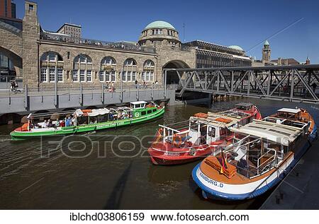"Landungsbrucke or St. Pauli Landing Stages with barges, harbour cruise, Hamburg, Germany, Europe" View Large Photo Image Stock Photo - "Landungsbrucke or St. Pauli Landing Stages with barges, harbour cruise, Hamburg, Germany, Europe". Fotosearch