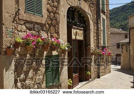 "Lane decorated with flowers, Valldemossa, Majorca, Balearic Islands, Spain, Europe" View Large Photo Image Stock Photo - "Lane decorated with flowers, Valldemossa, Majorca, Balearic Islands, Spain, Europe". Fotosearch