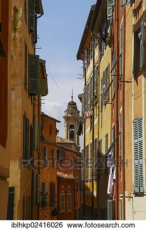 Lane, view on a church, old town, Nice, Cote d'Azur, France, Europe View Large Photo Image Stock Photograph - Lane, view on a church, old town, Nice, Cote d'Azur, France, Europe. Fotosearch