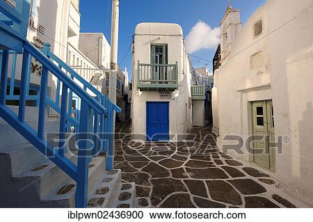 "Lanes with white houses of Mykonos Chora, Cyclades Island, Greece, Europe" View Large Photo Image Stock Image - "Lanes with white houses of Mykonos Chora, Cyclades Island, Greece, Europe". Fotosearch