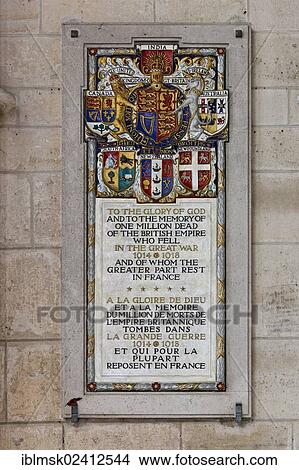 Picture - Laon Cathedral, a commemorative plaque for the British Empire's one milliion victims of the First World War, Laon, Via Francigena, an ancient road from France to Rome, department of Aisne, Picardy region, France, Europe. Fotosearch