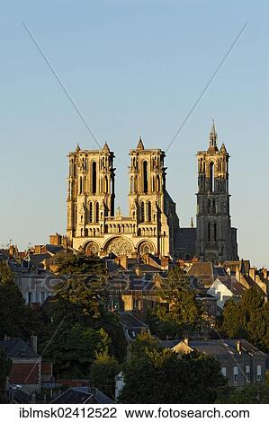 Stock Image - Laon Cathedral in the evening light, historic district, Laon, Via Francigena, an ancient road from France to Rome, department of Aisne, Picardy region, France, Europe. Fotosearch