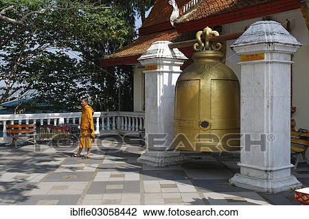 "Large bell with a Buddhist monk in the temple complex of Wat Phra That Doi Suthep Ratcha Woraviharn, Chiang Mai, Northern Thailand, Thailand, Asia" View Large Photo Image Stock Image - "Large bell with a Buddhist monk in the temple complex of Wat Phra That Doi Suthep Ratcha Woraviharn, Chiang Mai, Northern Thailand, Thailand, Asia". Fotosearch
