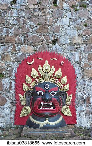 "Large brightly painted Tibetan mask of bronze, Demon, Messner Mountain Museum Firmian from Reinhold Messner, Schloss Sigmundskron Castle, near Bolzano, Alto Adige, Trentino-Alto Adige, Italy, Europe" View Large Photo Image Stock Photography - "Large brightly painted Tibetan mask of bronze, Demon, Messner Mountain Museum Firmian from Reinhold Messner, Schloss Sigmundskron Castle, near Bolzano, Alto Adige, Trentino-Alto Adige, Italy, Europe". Fotosearch