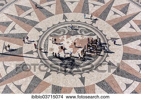 Picture - "Large compass in the paving in front of the Monumento a Los Descubrimientos, Monument to the Discoveries, Belem, Lisbon, Lisbon District, Portugal, Europe". Fotosearch