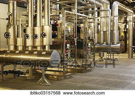 Stock Photo - "Large new industrial heating system, heating pipes, Germany, Europe". Fotosearch
