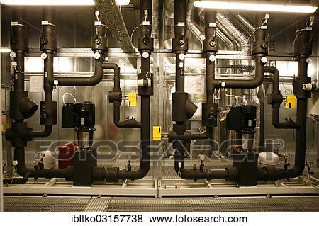 Stock Photo - "Large new industrial heating system, heating pipes, Germany, Europe". Fotosearch