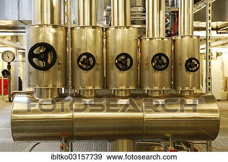 Stock Photo - "Large new industrial heating system, heating pipes, Germany, Europe". Fotosearch