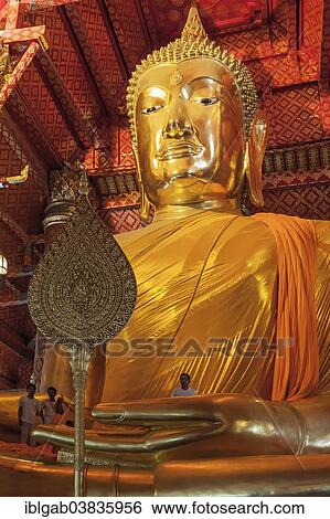 Stock Photograph - "Large seated Buddha statue, Wat Phanan Choeng Temple, Ayutthaya, Thailand, Asia". Fotosearch