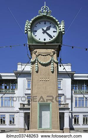 "Large Viennese Art Nouveau standing clock, built around 1900 according to a design by Otto Wagner, in front of the main building of the Otto Wagner Hospital, Vienna, Vienna State, Austria, Europe" View Large Photo Image Stock Image - "Large Viennese Art Nouveau standing clock, built around 1900 according to a design by Otto Wagner, in front of the main building of the Otto Wagner Hospital, Vienna, Vienna State, Austria, Europe". Fotosearch