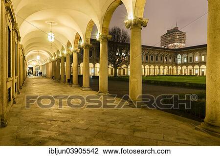 "Late Baroque courtyard by Francesco Maria Richini, Ospedale Maggiore, now University, Torre Velasca tower at the back, Milan, Lombardy, Italy, Europe" View Large Photo Image Stock Image - "Late Baroque courtyard by Francesco Maria Richini, Ospedale Maggiore, now University, Torre Velasca tower at the back, Milan, Lombardy, Italy, Europe". Fotosearch